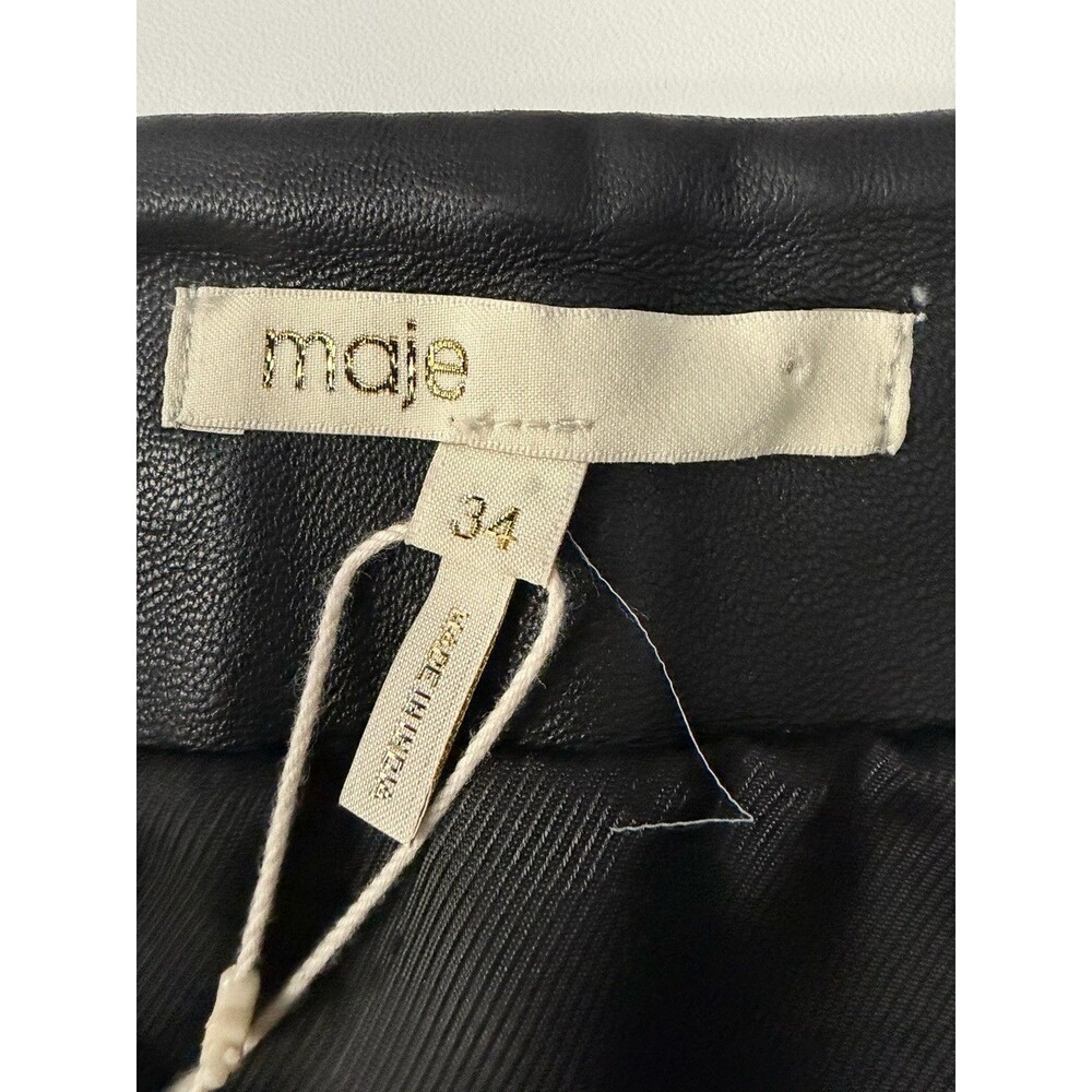 Maje Jarisco Jupe Coir Black Leather Mini Skirt  Rommet Suede Accent Trim Sz 34 - Picture 3 of 7